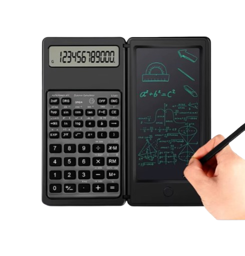 2-In-1 Foldable Scientific Calculator & 6 inch Writing Tablet 10 Digit LCD Display For College Office Student Teacher Accountant