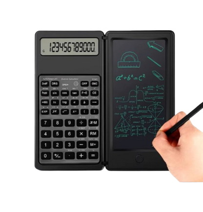 2-In-1 Foldable Scientific Calculator & 6 inch Writing Tablet 10 Digit LCD Display For College Office Student Teacher Accountant