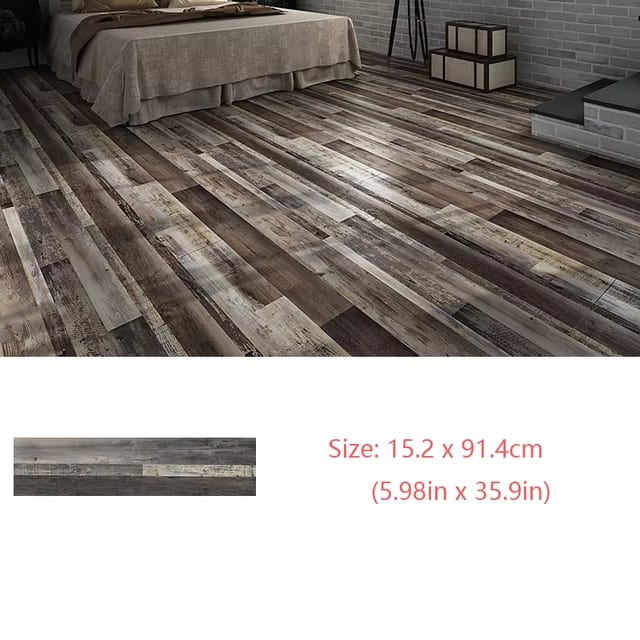 Self-Adhesive Wood Grain Floor Wallpaper Waterproof Wall Sticker Bedroom Living Room Toilet Kitchen Home Decor Floor Sticker Dealshavens