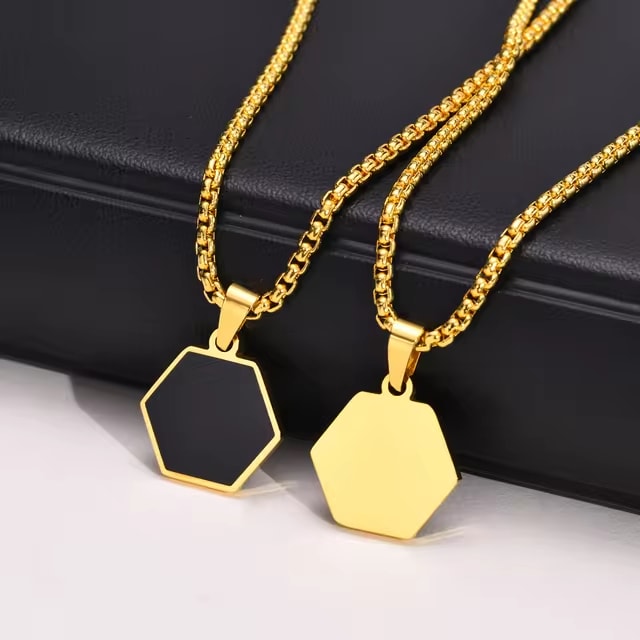 Stylish Gold Color Mens Geometric Square Necklaces,Black Enamel Rectangle Pendant with Rope Box Chain Collar Gift Jewelry Dealshavens