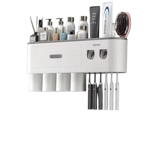 Magnetic Adsorption Inverted Toothbrush Holder Wall-mounted Double Automatic Toothpaste Dispenser Rack Bathroom Accessories