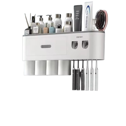 Magnetic Adsorption Inverted Toothbrush Holder Wall-mounted Double Automatic Toothpaste Dispenser Rack Bathroom Accessories