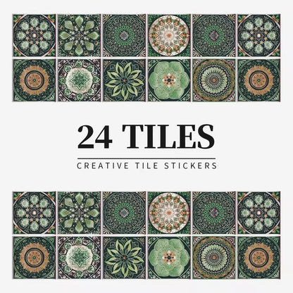 24 pieces of Mandala Retro Pattern Glossy Self-adhesive Tile Stickers for Kitchen and Bathroom Removable Waterproof Wall Sticker Dealshavens