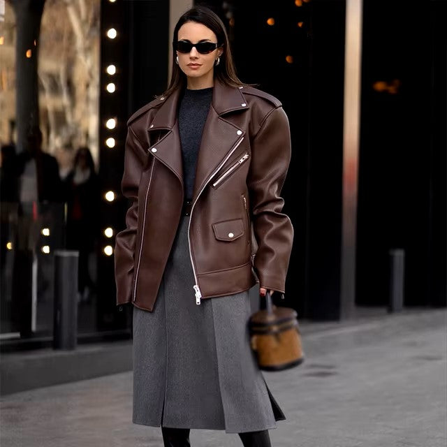 "Jacket – Elegant PU Leather with Zipper for Women"