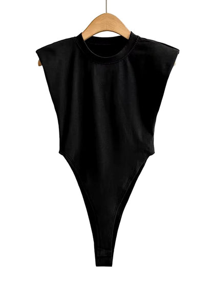 Sexy tops women Summer one-pieces bodycon bodysuit padded shoulder bodysuit black sleeveless body suits for women white