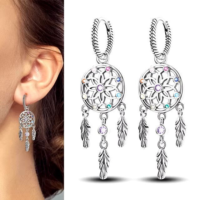 Genuine 925 Sterling Silver Love Feather Earrings Fit Original Charms Hoop For Women girls Stud Earring Fine Jewelry Gifts - Dealshavens