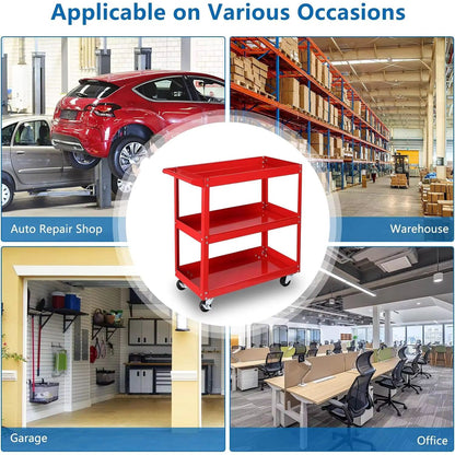 Tool Cart, 3 Tier Rolling Mechanic Tool Cart, Heavy Duty Steel Utility Cart w/Lockable Wheels, 450 LBS Capacity Industrial Servi