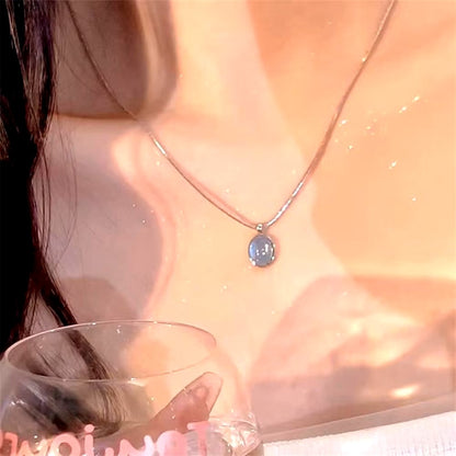 Silver Color Oval Aquamarine Pendant Necklace Ladies Girls Luxury Snake Chain Necklace Fashion Jewelry Gifts For Women 2024 New Dealshavens