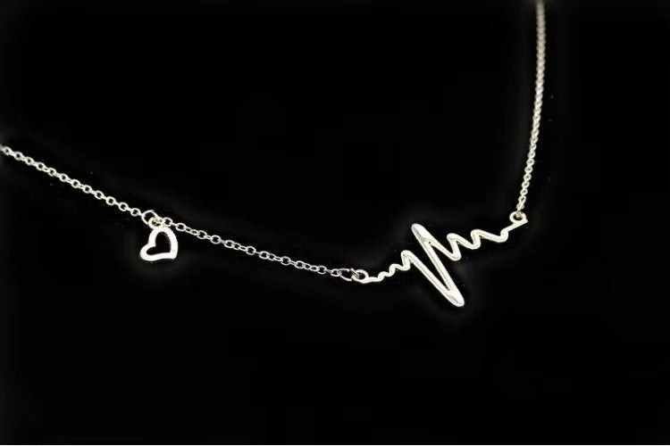 Simple Wave Heart Necklace Chic Ecg Pulse Charm Pendant Necklace Lightning Women Vintage Jewelry Accessories Dealshavens