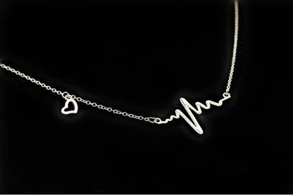 Simple Wave Heart Necklace Chic Ecg Pulse Charm Pendant Necklace Lightning Women Vintage Jewelry Accessories Dealshavens