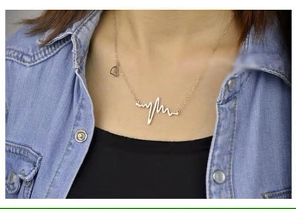 Simple Wave Heart Necklace Chic Ecg Pulse Charm Pendant Necklace Lightning Women Vintage Jewelry Accessories Dealshavens