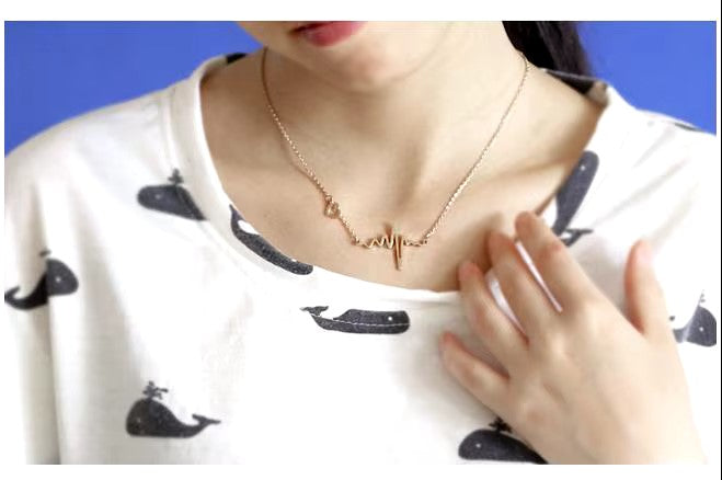 Simple Wave Heart Necklace Chic Ecg Pulse Charm Pendant Necklace Lightning Women Vintage Jewelry Accessories Dealshavens