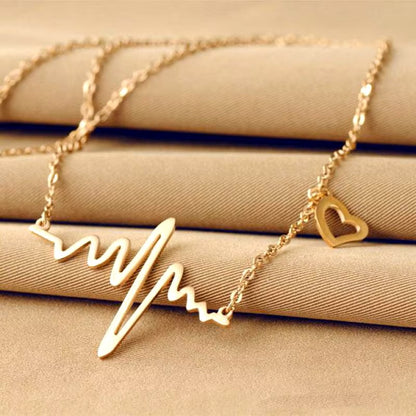 Simple Wave Heart Necklace Chic Ecg Pulse Charm Pendant Necklace Lightning Women Vintage Jewelry Accessories Dealshavens
