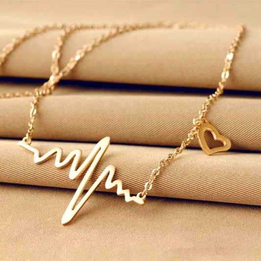 Simple Wave Heart Necklace Chic Ecg Pulse Charm Pendant Necklace Lightning Women Vintage Jewelry Accessories Dealshavens