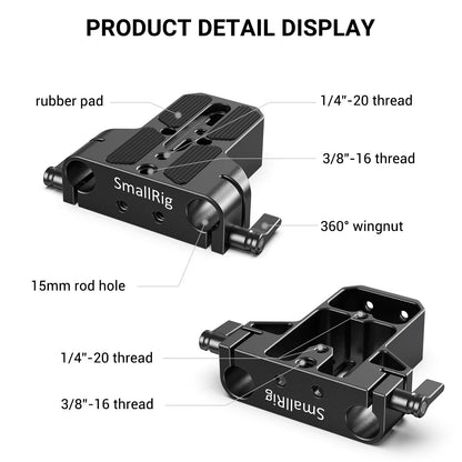 Small rig camera base plate with dual 15mm rod rail clamp for Sony FS7 A7 Series for Canon C100 C300 for Panasonic GH5 1674 - Dealshavens