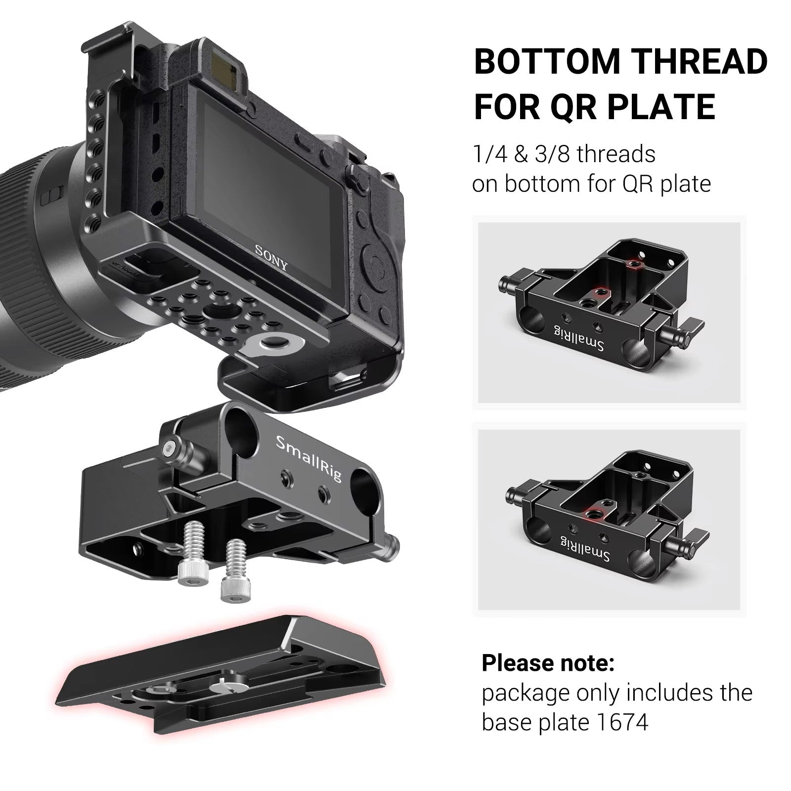 Small rig camera base plate with dual 15mm rod rail clamp for Sony FS7 A7 Series for Canon C100 C300 for Panasonic GH5 1674 - Dealshavens