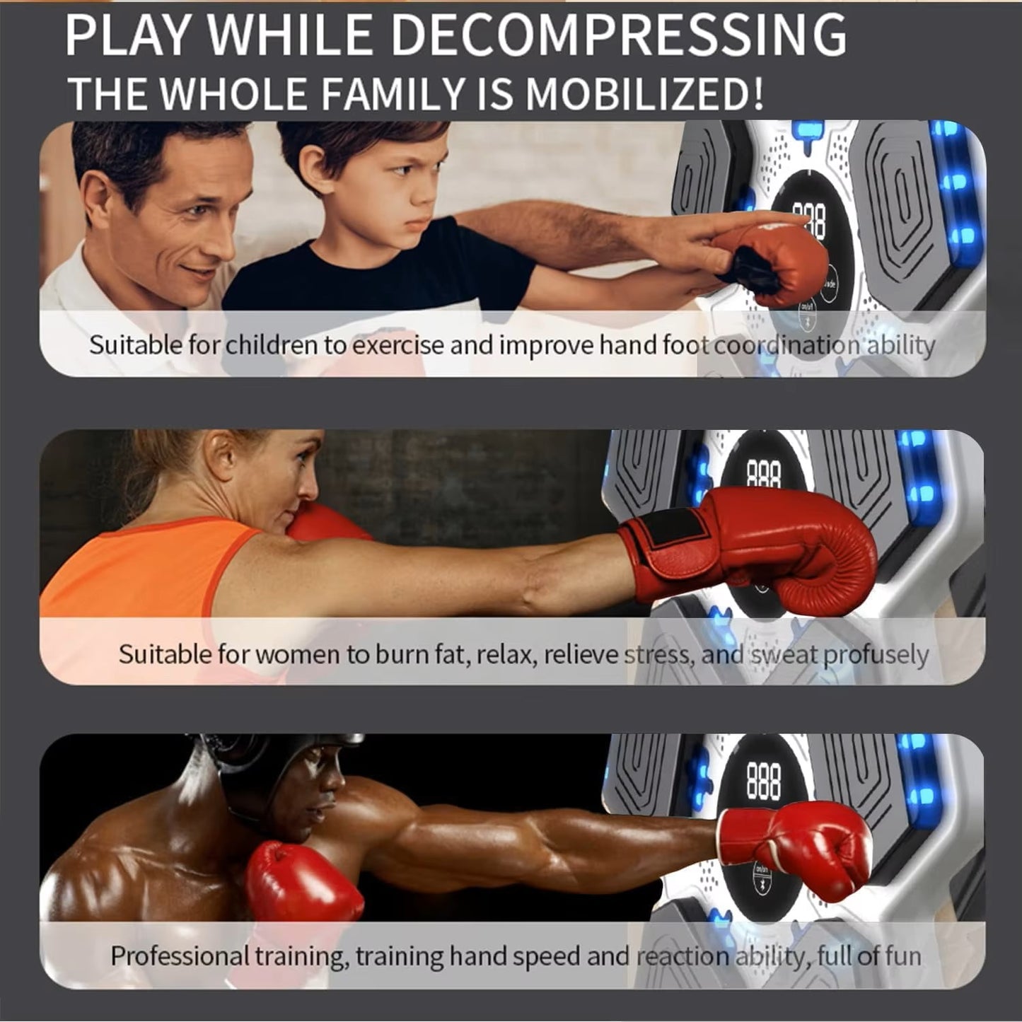 Smart Bluetooth boxing machine with boxing gloves, wall mounted boxing training with display screen without punching holes