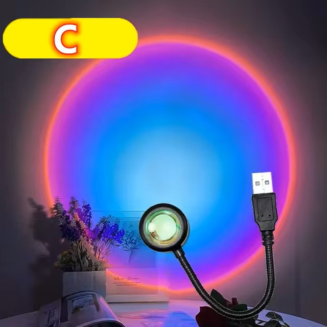 جهاز عرض ضوء قوس قزح ليلي بمنفذ USB LED لغروب الشمس