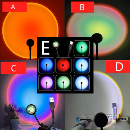 جهاز عرض ضوء قوس قزح ليلي بمنفذ USB LED لغروب الشمس