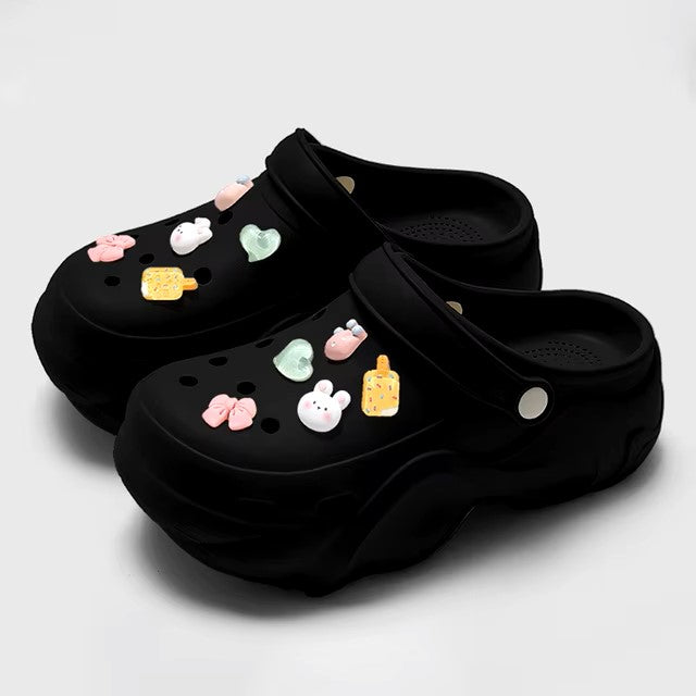 Thick Bottom Sandals For Women Black White Slippers Outdoor Fashion Pearl Luxurious Diamond DIY Garden Sandals Clogs Water Shoes Dealshavens