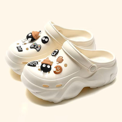 Thick Bottom Sandals For Women Black White Slippers Outdoor Fashion Pearl Luxurious Diamond DIY Garden Sandals Clogs Water Shoes Dealshavens