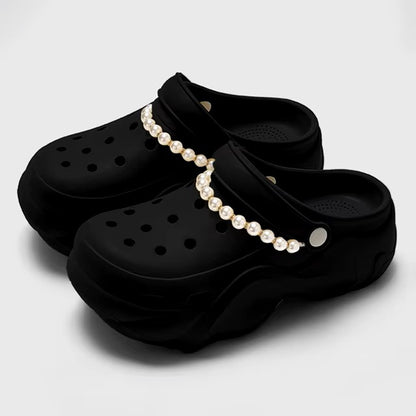 Thick Bottom Sandals For Women Black White Slippers Outdoor Fashion Pearl Luxurious Diamond DIY Garden Sandals Clogs Water Shoes Dealshavens