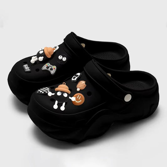 Thick Bottom Sandals For Women Black White Slippers Outdoor Fashion Pearl Luxurious Diamond DIY Garden Sandals Clogs Water Shoes Dealshavens