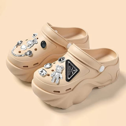 Thick Bottom Sandals For Women Black White Slippers Outdoor Fashion Pearl Luxurious Diamond DIY Garden Sandals Clogs Water Shoes Dealshavens