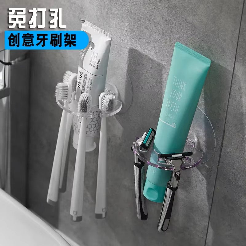 Toothbrush Holder Toothpaste Beard Shaver Storage Rack Bathroom Toothbrush Holder Self-adhesive Wall Mount Wall Hanger Hook Dealshavens