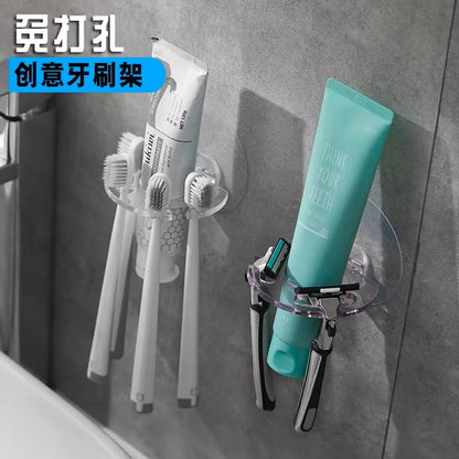 Toothbrush Holder Toothpaste Beard Shaver Storage Rack Bathroom Toothbrush Holder Self-adhesive Wall Mount Wall Hanger Hook Dealshavens