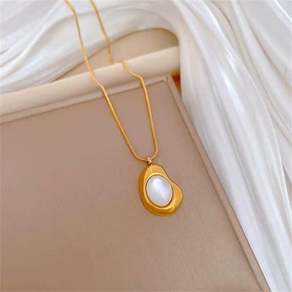 Trendy Imitation Pearl Pendant Necklace For Women Stainless Steel Snake Chain Choker Necklace Lady Wedding Jewelry Accessories