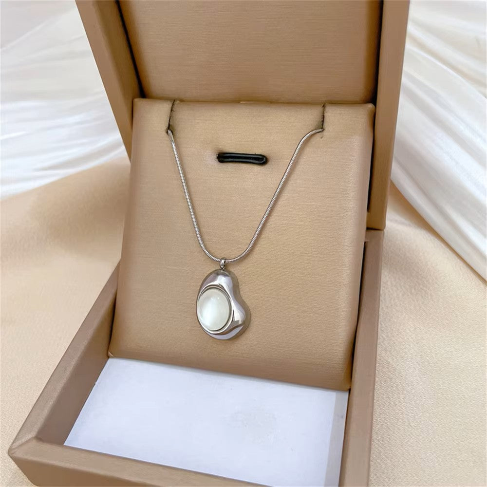 Trendy Imitation Pearl Pendant Necklace For Women Stainless Steel Snake Chain Choker Necklace Lady Wedding Jewelry Accessories