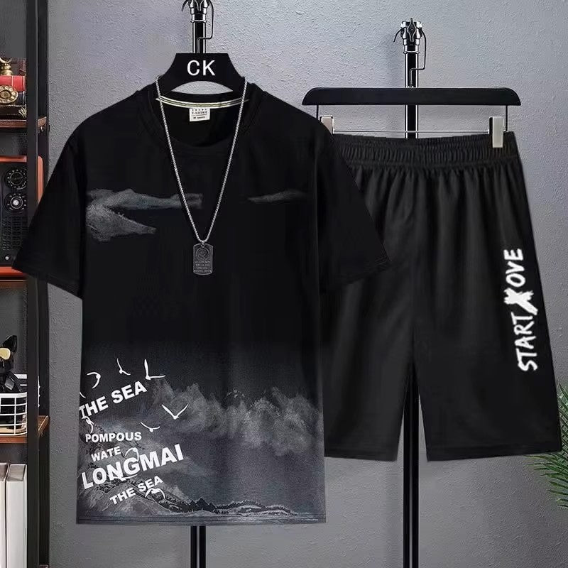 Trendy Suits for men Men's Summer Shorts Set Gym Outfit Student Short Sleeve Tee 2 Piece Set Tracksuits Men Casual Men Clothing Dealshavens