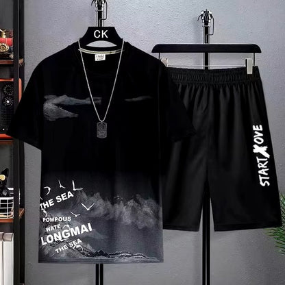 Trendy Suits for men Men's Summer Shorts Set Gym Outfit Student Short Sleeve Tee 2 Piece Set Tracksuits Men Casual Men Clothing Dealshavens