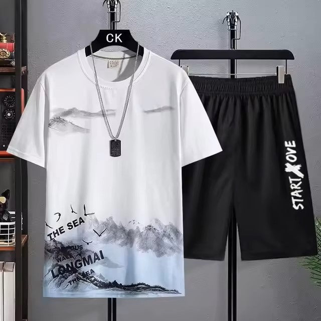 Trendy Suits for men Men's Summer Shorts Set Gym Outfit Student Short Sleeve Tee 2 Piece Set Tracksuits Men Casual Men Clothing Dealshavens