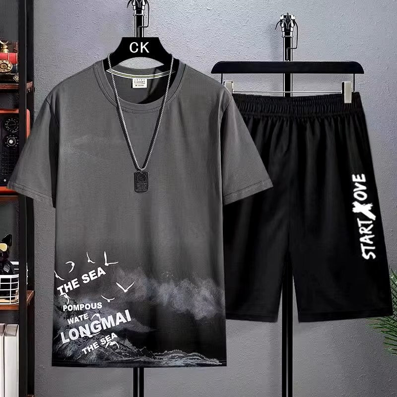 Trendy Suits for men Men's Summer Shorts Set Gym Outfit Student Short Sleeve Tee 2 Piece Set Tracksuits Men Casual Men Clothing Dealshavens