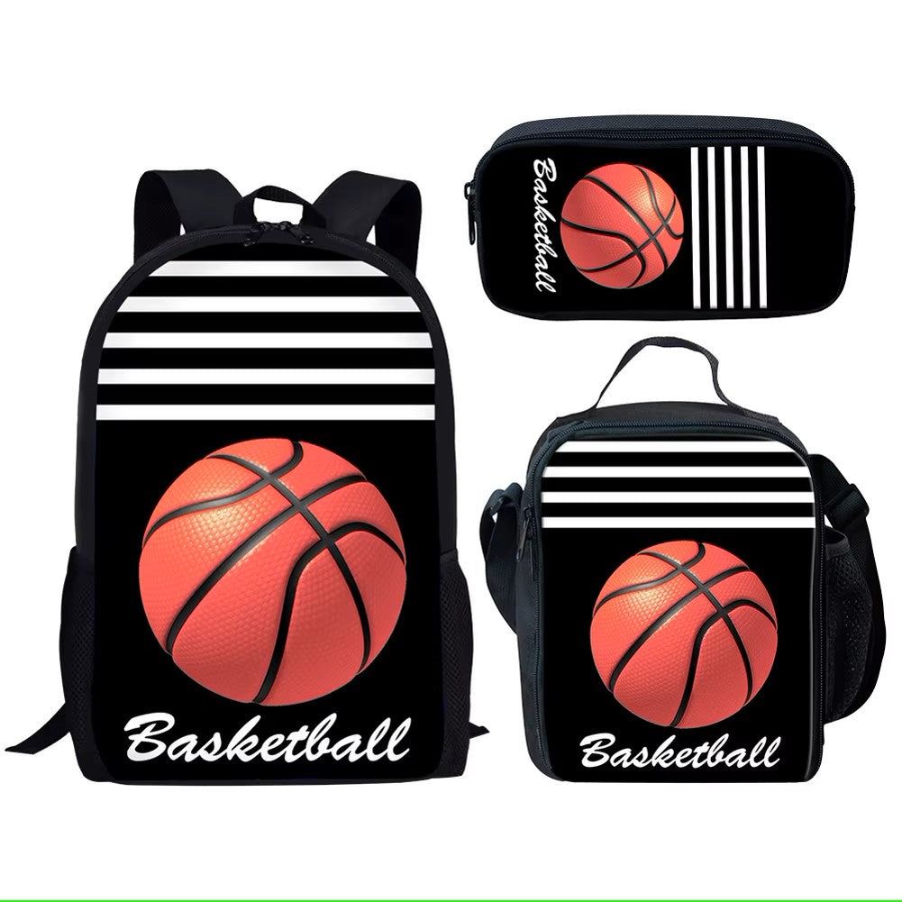 Trendy Youthful Basketball Football Baseball 3D Print 3pcs/Set Travel bags Laptop Daypack Backpack Lunch Bag Pencil Case