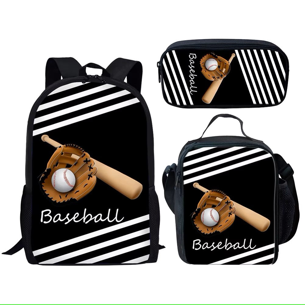 Trendy Youthful Basketball Football Baseball 3D Print 3pcs/Set Travel bags Laptop Daypack Backpack Lunch Bag Pencil Case