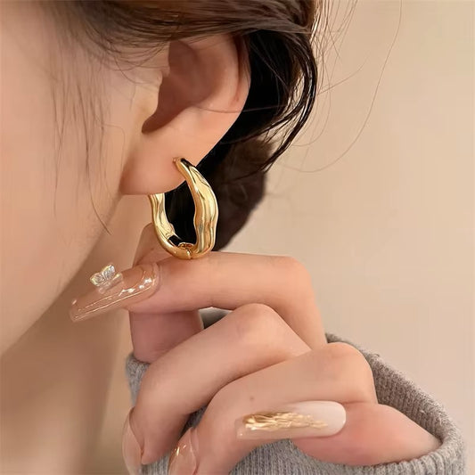 Vintage Metal Geometry Hoop Earring Fashion New Design Irregular Minimalist Earrings for Women Fashion Jewelry Gift 2023 dealshavens