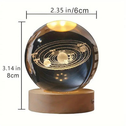 3D Solar System Crystal Ball with Wooden Base new HASSAAN 