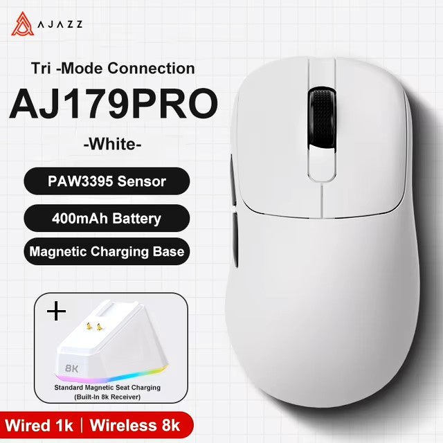 AJAZZ AJ179 PRO PAW3395 Wireless Gaming Mouse with RGB Charging Base 26000DPI Lightweight Ergonomic Mouse for PC Gamer Laptop