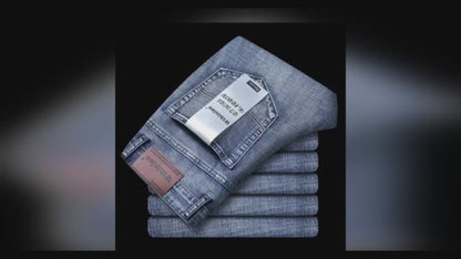 Wthinlee New Business Men's Jeans Casual Straight Stretch Fashion Classic Blue Black Work Denim Trousers Male Brand Clothing