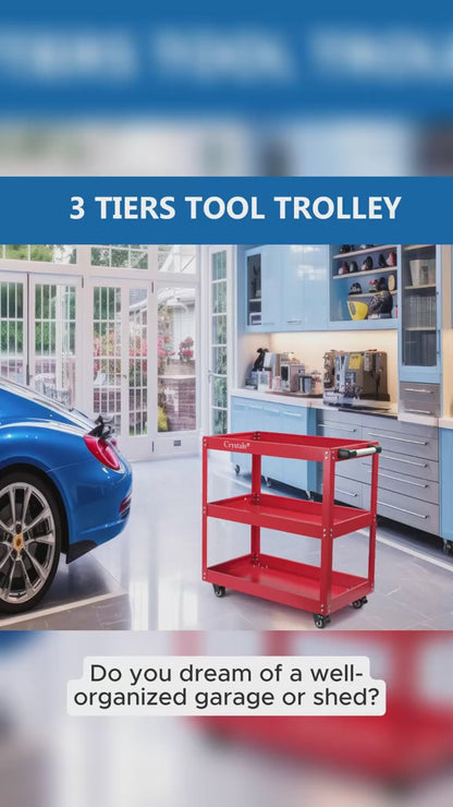 Tool Cart on Wheels, 3 Tier Rolling Mechanic Tool Cart, Heavy Duty Steel Utility Cart w/Lockable Wheels, 450 LBS Capacity