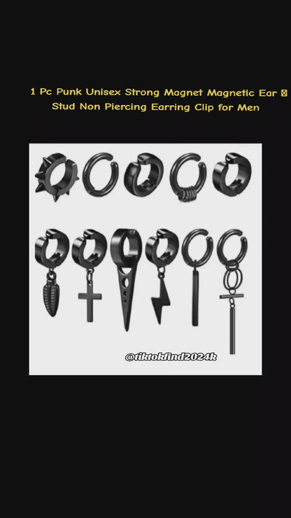 Magnetic  Earrings Stainless Steel – Non-Piercing Stud Earrings for Men & Women with Black CZ