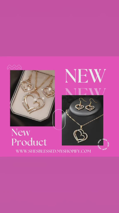 Heart Necklace Shaped3 Pcs Set Jewelry Set Earrings Pendant Necklace