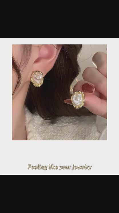 Geometric Irregular Round Metal Pearl Earrings for Women 2024 Minimalist Style Personality Earrings Trendy Jewelry Gift