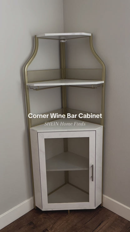 Corner Wine Bar Rack Cabinet with Detachable, Bar Cabinet with Glass Holder, Small Sideboard and Buffet Cabinet with Mesh Door