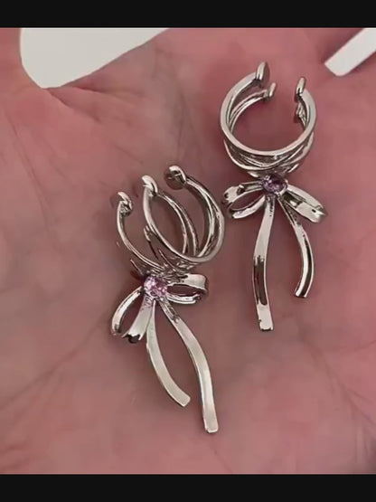 Pink Butterfly Ear cuff Earrings For Women Girls Fashion Bowknot No Piercing Clips Earring Fake Piercing Ballet Clip On Jewelry